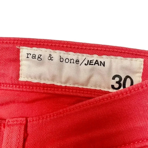 rag & bone Zipper Capri Jeans 30 Vermillion Coral Pink Cropped Skinny High Rise - Picture 12 of 14